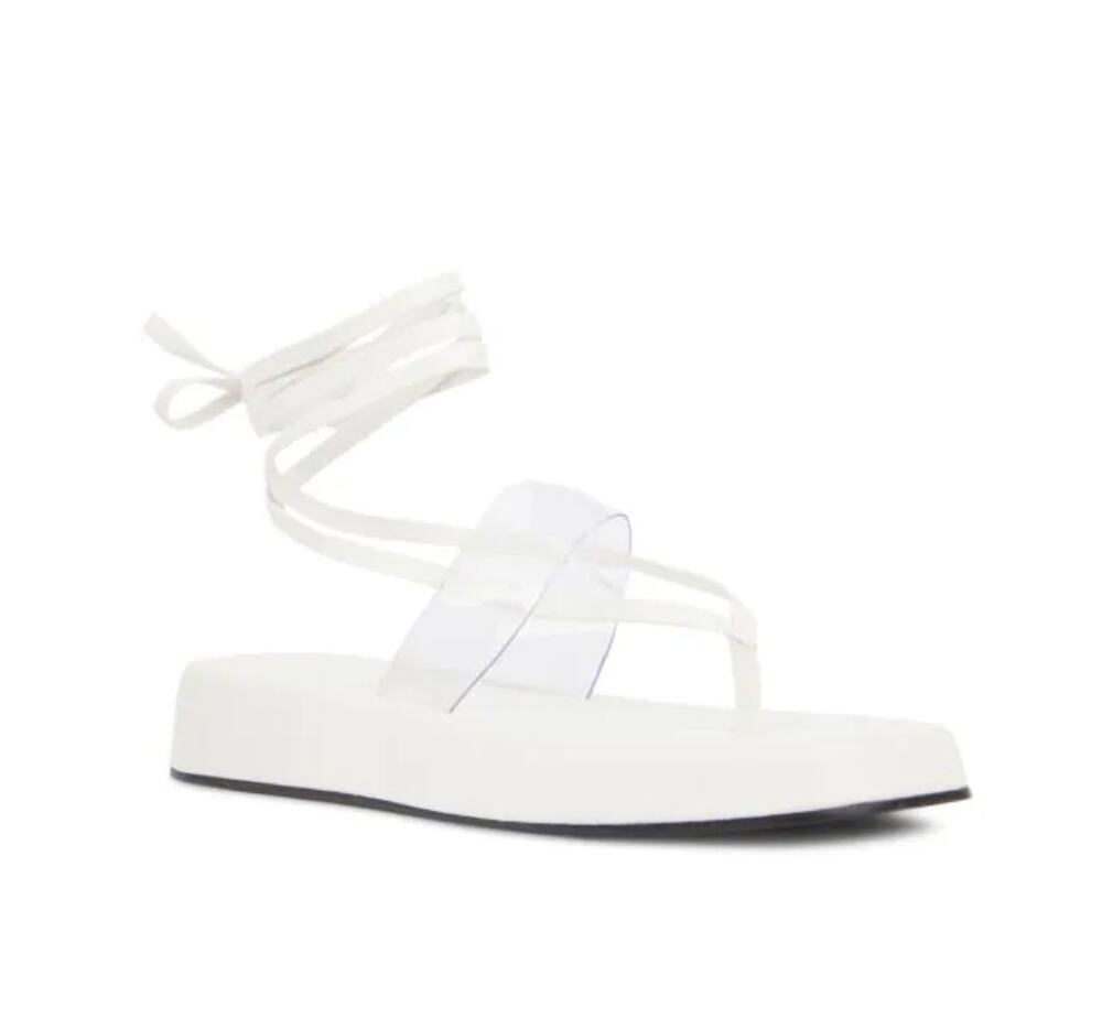 Black Suede Studio Callie Leather Platforms White Leather Thong Wrap Sandals